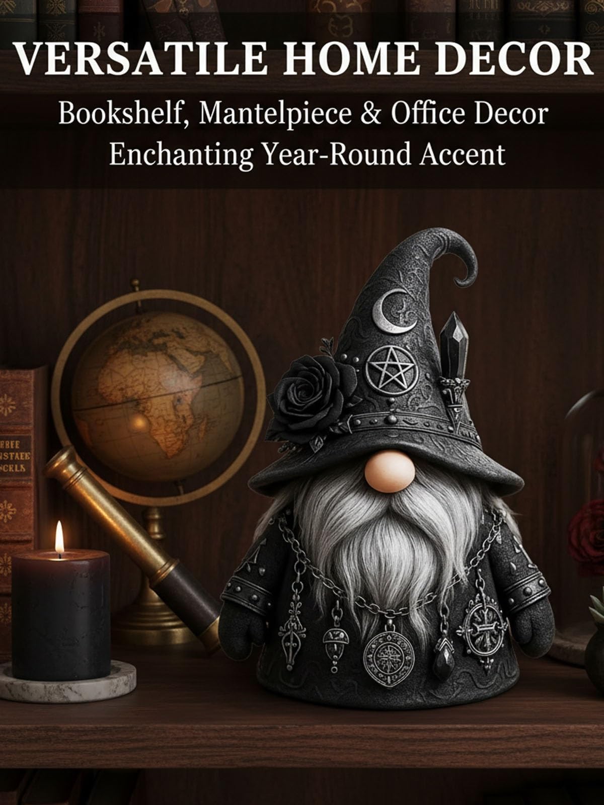 Gothic Wizard Gnome Statue - Gothic Garden Gnome with Hat, Funny